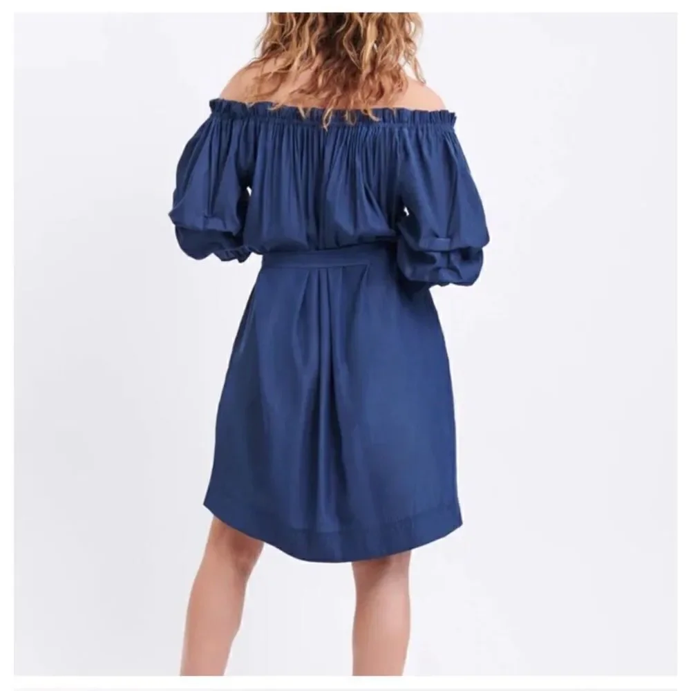 Mersea Blue Tulum Ruffle Dress Tie Waist Size Small - Picture 4 of 10